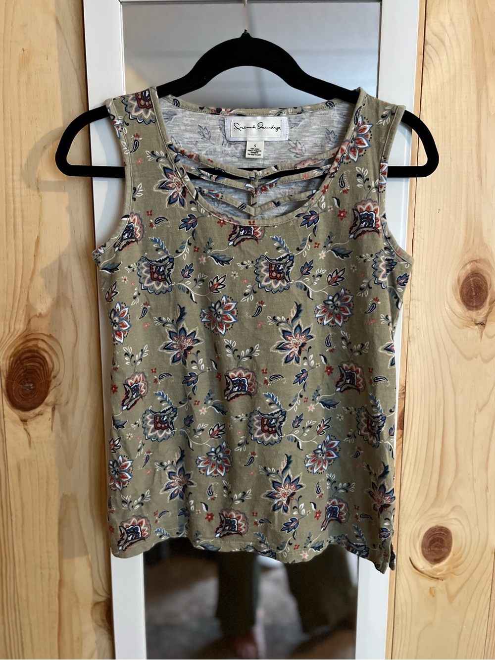 ☀️ $3/15☀️ French Laundry Green Floral Print Tank Top 100% Cotton